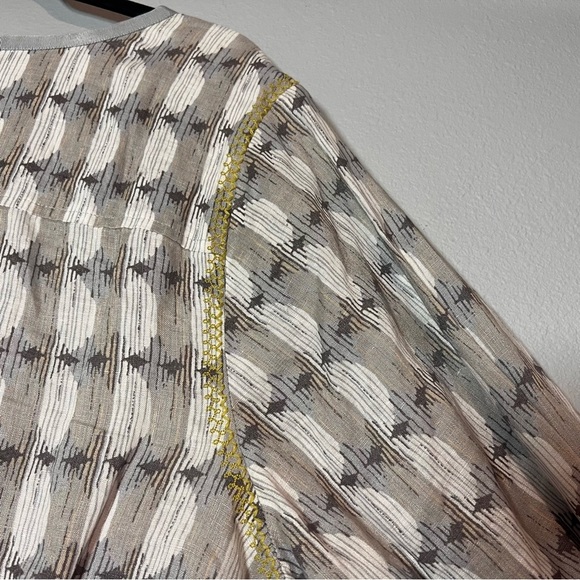 Sigrid Olsen Tunic Blouse Mini Dress Linen Size 1X Gray Tan Yellow Pattern - Picture 10 of 13